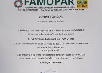 Congresso Estadual da FAMOPAR reunirá lideranças comunitárias de todo o Paraná em Curitiba