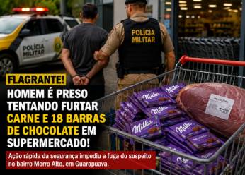 Homem é flagrado tentando furtar carne e 18 barras de chocolate em supermercado de Guarapuava