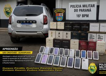 Polícia Militar apreende carga de celulares e vinhos durante abordagem em Guarapuava