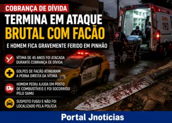 Cobrança de dívida termina em ataque brutal com facão e homem fica gravemente ferido em Pinhão