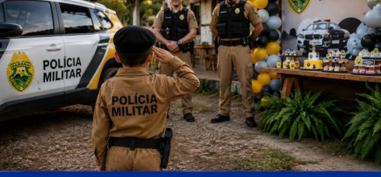 Menino de 5 anos realiza sonho e recebe visita surpresa da Polícia Militar em festa de aniversário em Prudentópolis
