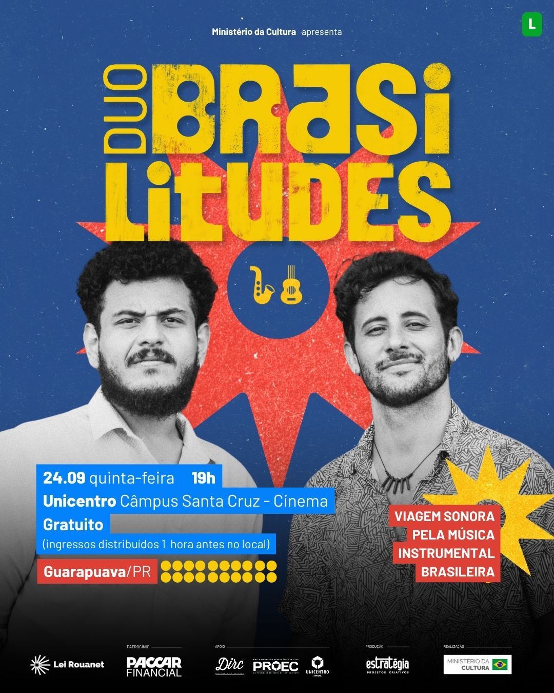 Guarapuava recebe show gratuito de música brasileira nesta quinta