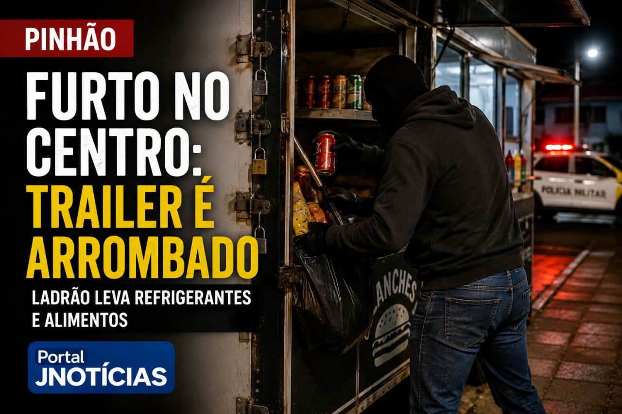 Trailer é arrombado e furtado no Centro de Pinhão; ladrão leva refrigerantes e alimentos