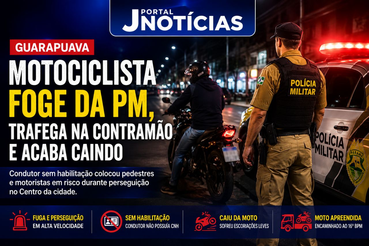 Motociclista foge da Polícia Militar, trafega na contramão e acaba caindo durante perseguição em Guarapuava
