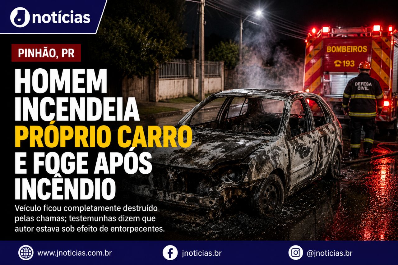 Homem incendeia o próprio carro e desaparece após incêndio em Pinhão