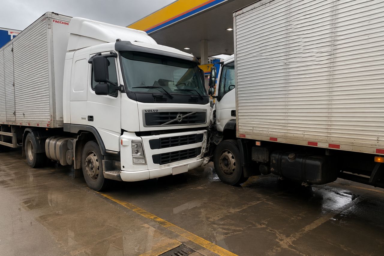 Caminhão é atingido durante manobra em posto de combustíveis em Boa Ventura de São Roque