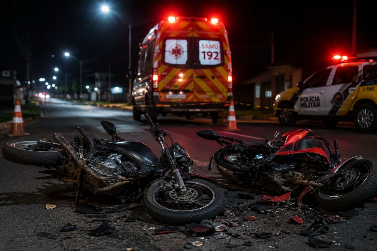 Acidente entre duas motocicletas deixa um morto e dois feridos no bairro Conradinho, em Guarapuava