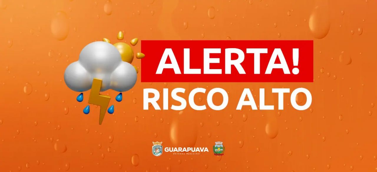 Defesa Civil alerta para risco moderado de chuva intensa, ventos e granizo em Guarapuava nesta quarta-feira (29)