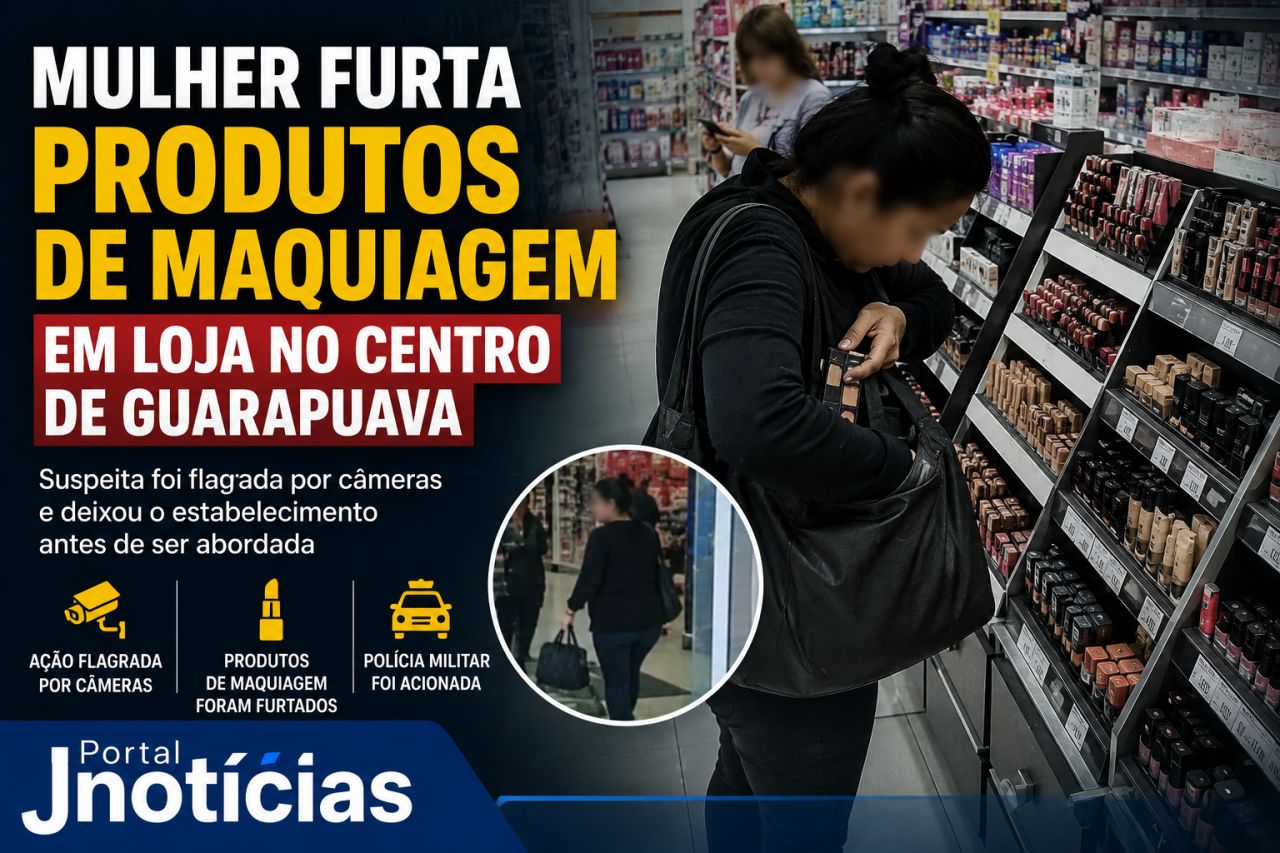 Mulher é flagrada por câmeras furtando produtos de maquiagem em loja no Centro de Guarapuava